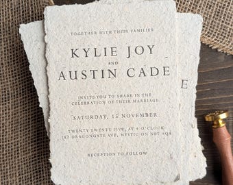 Wedding Stationery, Wedding Invite, Handmade Paper, Letterpress, Vintage, 5" by 7", Book Pages