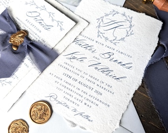 Wedding Stationery, Wedding Invite, Handmade Paper, Vintage, 5" by 7"