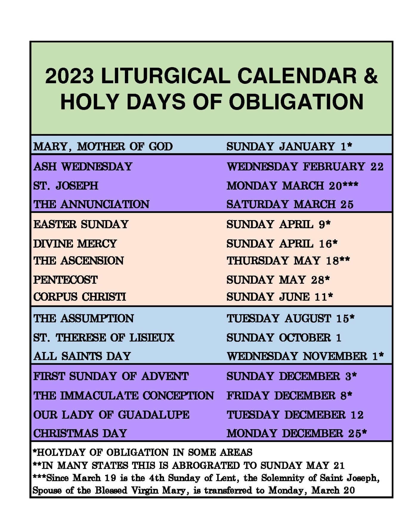 2023-24 ONE YEAR Lectionary Liturgical Calendar LUTHERAN 