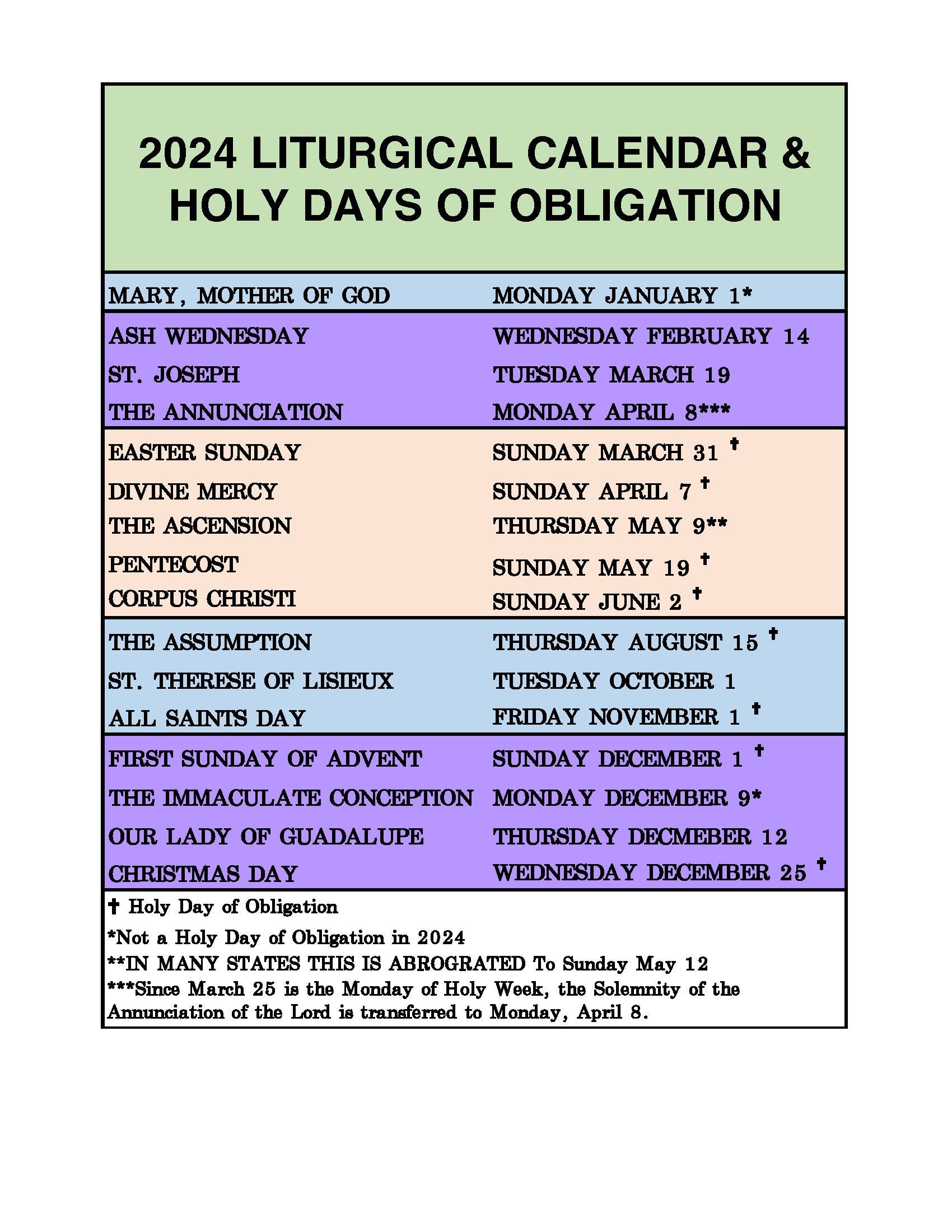 2024 Liturgical Calendar Digital Download Etsy