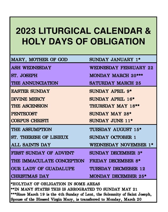 2023 Liturgical Calendar Digital Download - Etsy