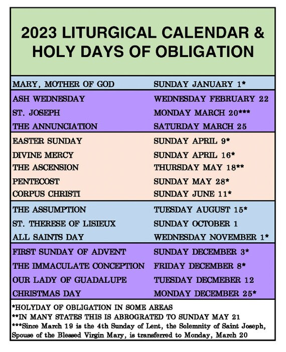 2023 Liturgical Calendar Digital Download - Etsy