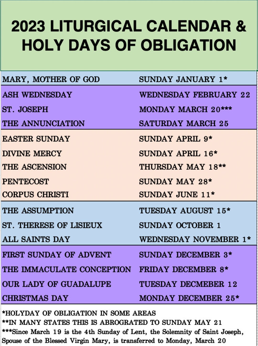 2023 Liturgical Calendar Digital Download Etsy