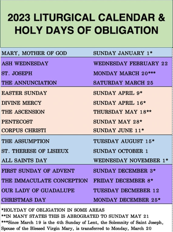 2023 Liturgical Calendar Digital Download - Etsy