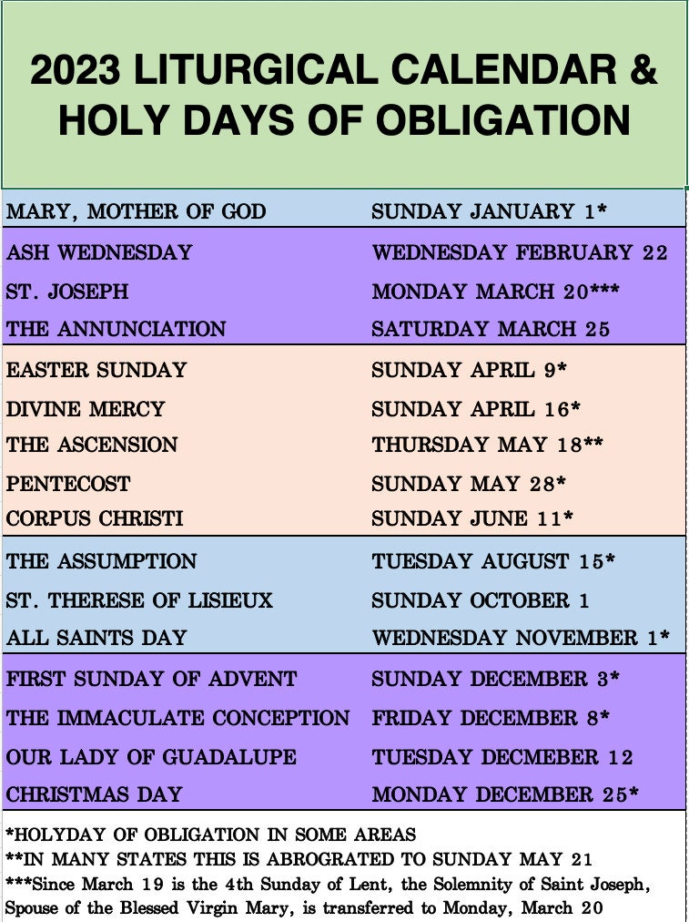 2023 Liturgical Calendar Digital Download Etsy