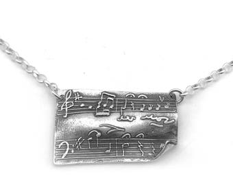 Sterling Silver Music Sheet Necklace, Musical Necklace, Sterling Silver Music Necklace w/ Music Notes, Music Jewelry Music Lover