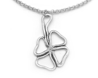Sterling Silver Four Leaf Clover Necklace, Clover Leaf Necklace Lucky Jewelry, Four Leaf Clover Jewelry Lucky Charm, Irish Jewelry