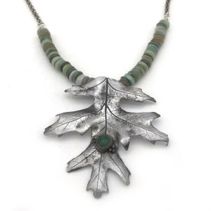Pure Silver Maple Leaf Necklace for Nature Lover, Leaf Jewelry Nature Necklace with Malachite Pendant for Autumn Jewelry image 2