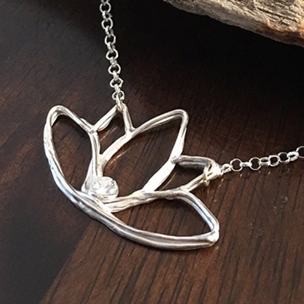 Silver Clay Yoga Jewelry | Silver Lotus Necklace | Metal Clay Jewelry | Silver Lotus Flower Pendant