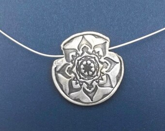 Sterling Silver Lentil Bead Reversible Mandala Necklace | Mandala Design Lentil Bead Pendant | Floral Necklace | Two Necklaces in One