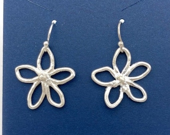 Fun Silver Flower Earrings for Nature Lovers, Hand Drawn Nature-Inspired Flower Jewelry for Garden Lover