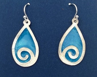 Ocean Wave Earrings Beach Jewelry, Sterling Silver Dangle Earrings Ocean Jewelry, Teardrop Earrings for Beach Lovers (AJ819)