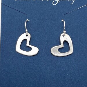 Sterling Silver Heart Earrings, Dangle Earrings Heart Jewelry, Drop Earrings with Heart Design, Minimalist Earrings with Open Heart Design image 1