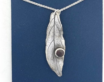 Nature-Inspired Silver Leaf Necklace Nature Jewelry, Garnet Necklace Leaf Jewelry, Nature Lover Necklace Leaf Pendant, OAK Leaf