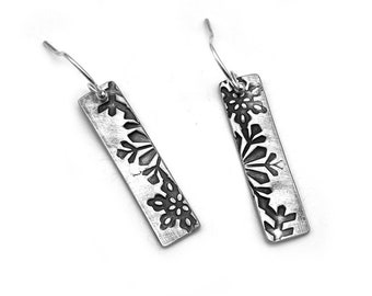 Long Snowflake Bar Earrings Silver | Silver Snowflake Earrings  |  Dangle Earrings | Silver Drop Earrings | Metal Clay Jewelry