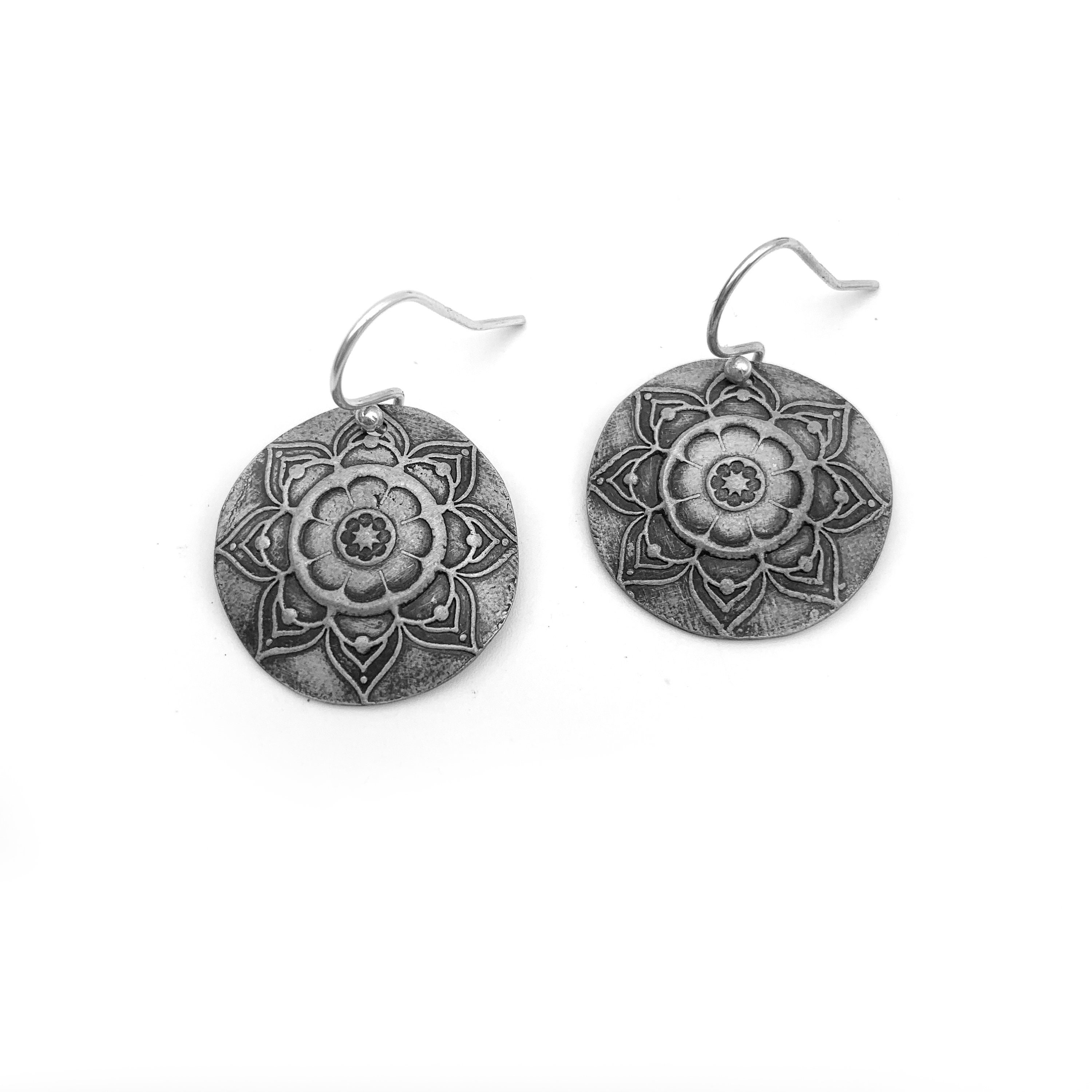 Silver Mandala Earrings Dangle Earrings With Mandala Design - Etsy
