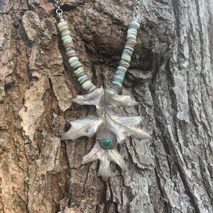 Pure Silver Maple Leaf Necklace for Nature Lover, Leaf Jewelry Nature Necklace with Malachite Pendant for Autumn Jewelry image 8