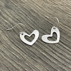 Sterling Silver Heart Earrings, Dangle Earrings Heart Jewelry, Drop Earrings with Heart Design, Minimalist Earrings with Open Heart Design image 5