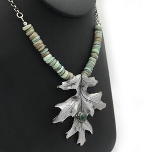 Pure Silver Maple Leaf Necklace for Nature Lover, Leaf Jewelry Nature Necklace with Malachite Pendant for Autumn Jewelry image 3