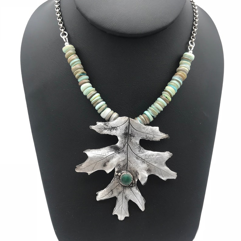 Leaf Jewelry Nature Necklace with Malachite Pendant for Autumn Jewelry Pure Silver Maple Leaf Necklace for Nature Lover