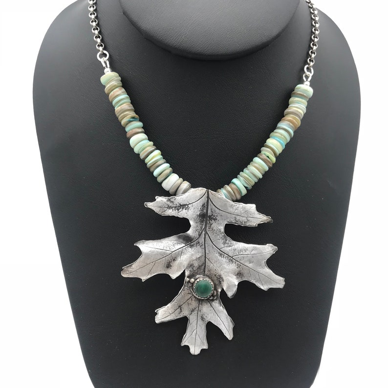 Pure Silver Maple Leaf Necklace for Nature Lover, Leaf Jewelry Nature Necklace with Malachite Pendant for Autumn Jewelry image 4