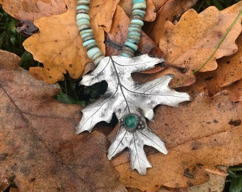 Pure Silver Maple Leaf Necklace for Nature Lover, Leaf Jewelry Nature Necklace with Malachite Pendant for Autumn Jewelry