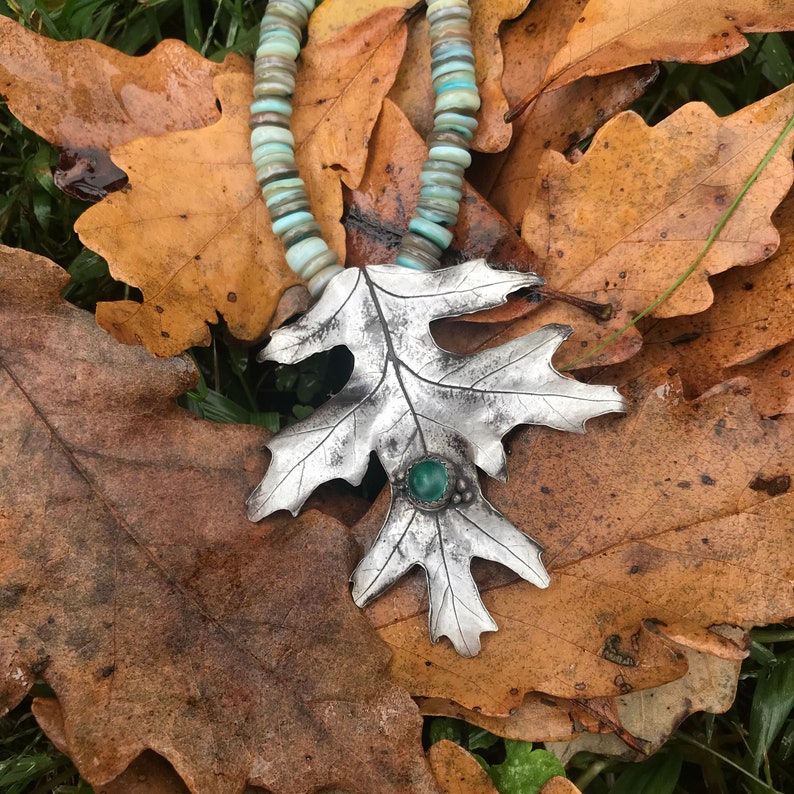 Pure Silver Maple Leaf Necklace for Nature Lover, Leaf Jewelry Nature Necklace with Malachite Pendant for Autumn Jewelry image 1