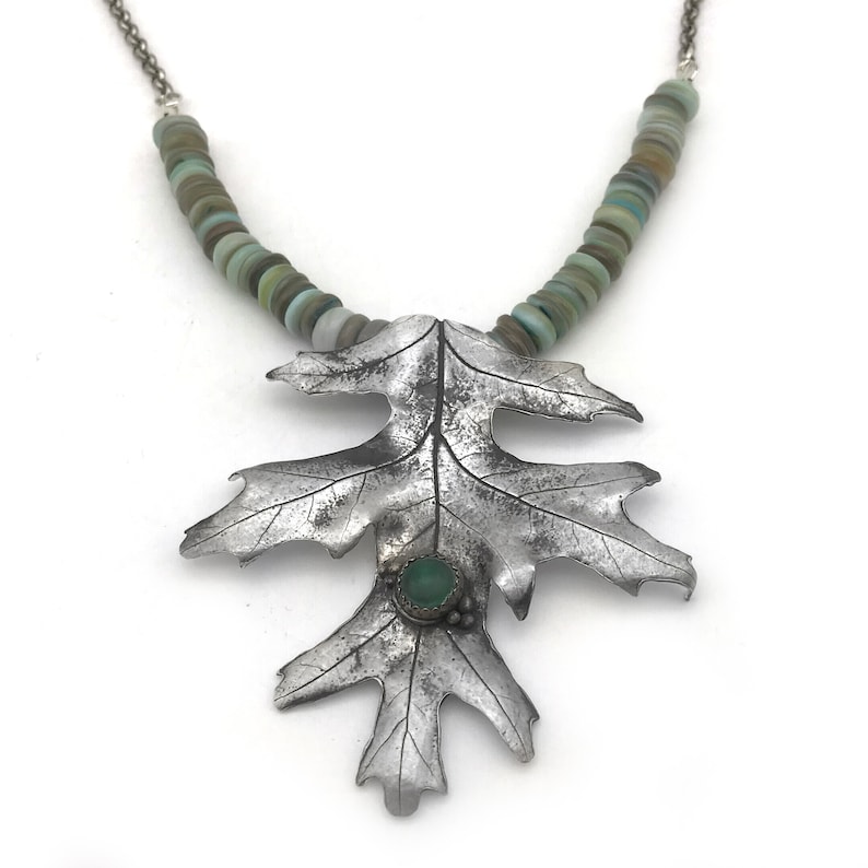 Leaf Jewelry Nature Necklace with Malachite Pendant for Autumn Jewelry Pure Silver Maple Leaf Necklace for Nature Lover