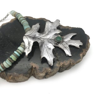 Pure Silver Maple Leaf Necklace for Nature Lover, Leaf Jewelry Nature Necklace with Malachite Pendant for Autumn Jewelry image 5