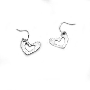 Sterling Silver Heart Earrings, Dangle Earrings Heart Jewelry, Drop Earrings with Heart Design, Minimalist Earrings with Open Heart Design image 3