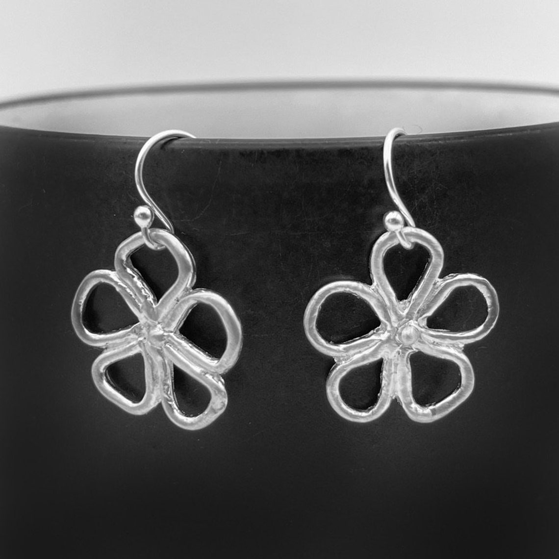Sterling Silver Flower Earrings Floral Jewelry, Floral Earrings Dangle