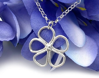 Fun & Flirty Fine Silver Flower Pendant, A Simple Necklace, Flower Jewelry for that Nature Lover Metal Clay Jewelry