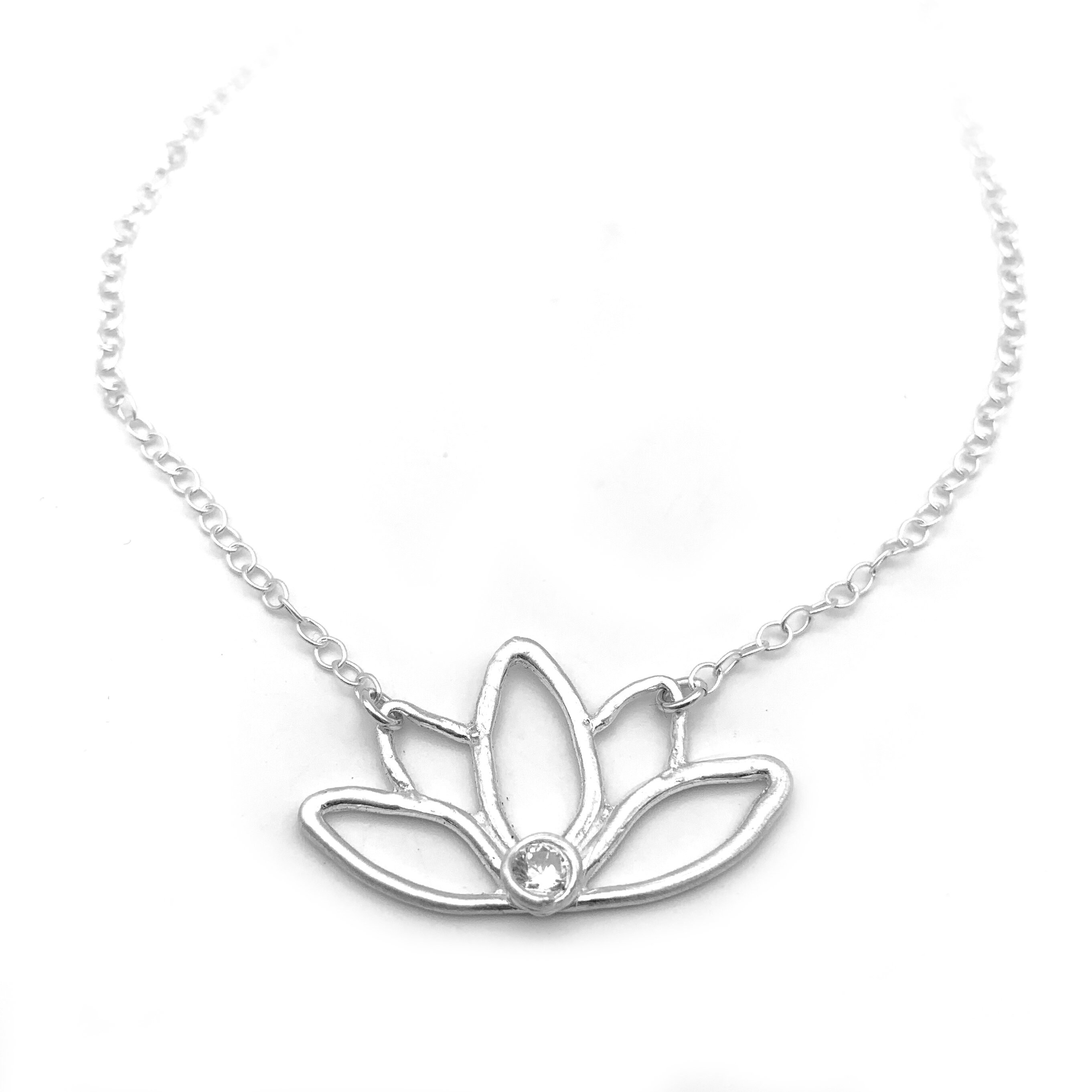 Sterling Silver Lotus Necklace Flower Jewelry, Lotus Flower Gemstone