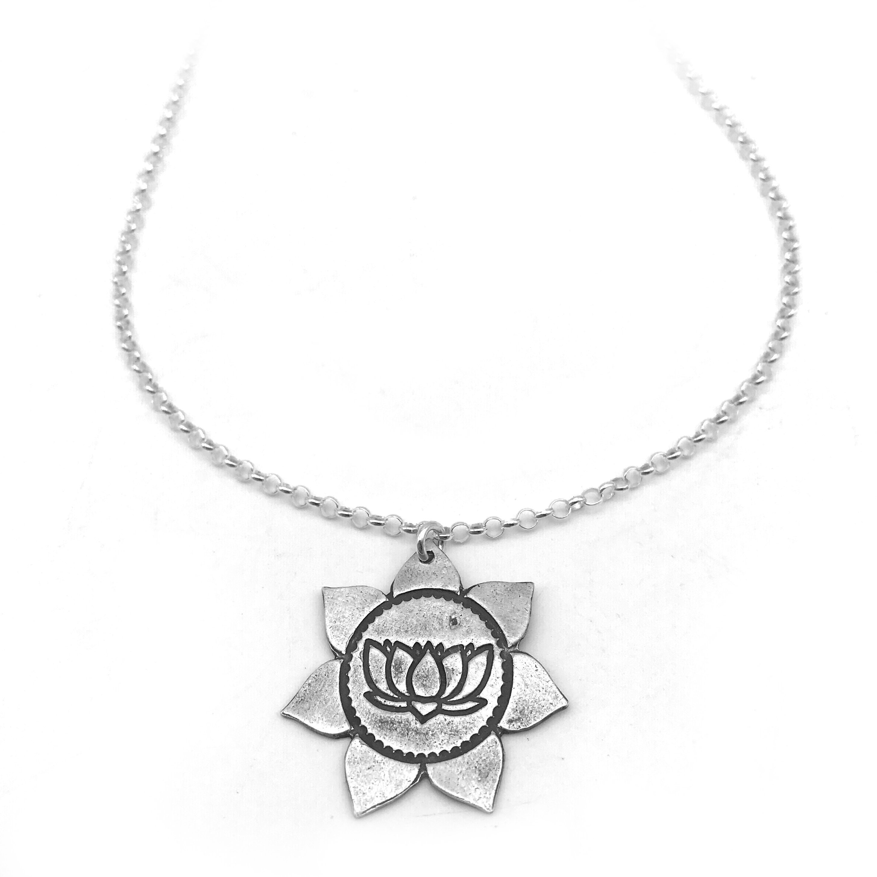Lotus Flower Pendant Silver Necklace Yoga 50