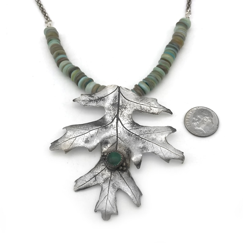 Pure Silver Maple Leaf Necklace for Nature Lover, Leaf Jewelry Nature Necklace with Malachite Pendant for Autumn Jewelry image 7