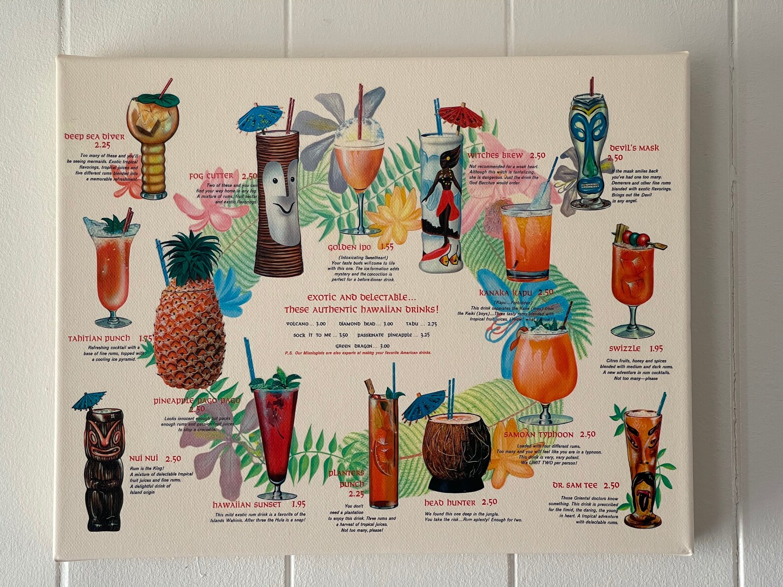 Vintage Hawaiian Tiki Drink Menu Print 11x14 on Etsy