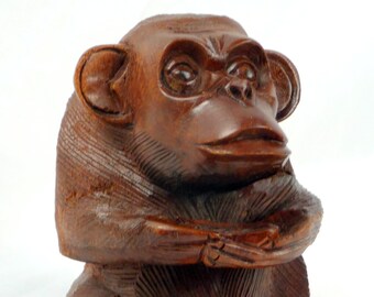 Affe Gorilla handgeschitzt aus Suar-Holz  Holzfigur Skulptur 20 cm