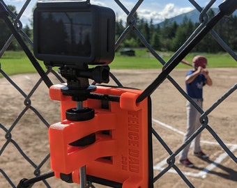 Action camera & phone chain link fence mount. (GoPro's / Hero, iPhone, Mevo) [Baseball, Tennis, Softball] Fence Dad works on nets/poles!