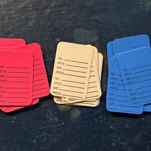 Set of 30 Vintage Red White & Blue Price Tags | 1.25 x 1.75 Inch | Patriotic Style Tags | Retro Ephemera | Junk Journal Supplies