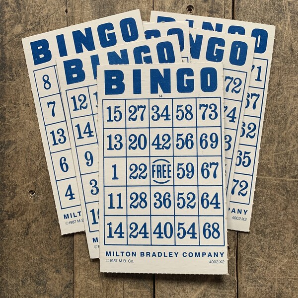 6 Vintage Blue and White Milton Bradley Bingo Cards | Paper Crafting | Paper Ephemera | Junk Journal Supplies