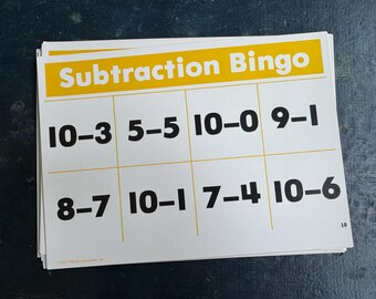 10 Vintage 1977 Subtraction Bingo Cards | Paper Crafting Ephemera, Junk Journal Supplies