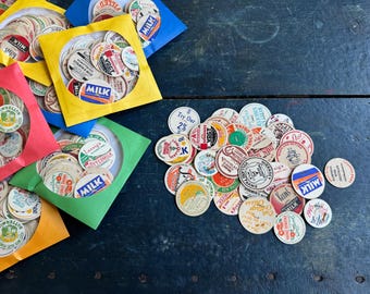 Assortment of 36 Vintage Milk Caps | Paper Crafting | Paper Ephemera | Junk Journal Supplies