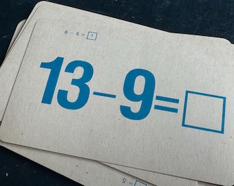 10 Vintage Subtraction Flash Cards | Vintage Paper & Ephemera | Junk Journaling | Paper Crafting