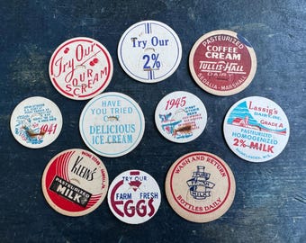 LIMITED EDITION: Set of 10 NOS Vintage Red White & Blue Milk Caps | Junk Journal Supplies