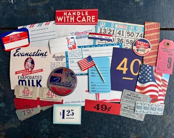 Patriotic Journal Kit – Red White Blue Ephemera for Junk Journals (002)