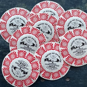 8 Vintage Rocky Mt Dairy Milk Caps | Paper Crafting | Paper Ephemera | Junk Journal Supplies