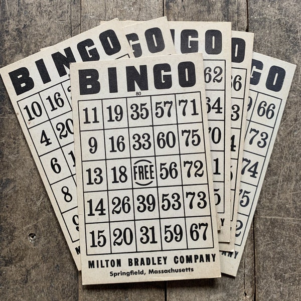 6 Vintage Black and White Milton Bradley Bingo Cards | Paper Crafting | Paper Ephemera | Junk Journal Supplies