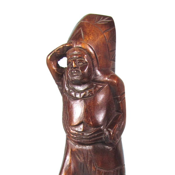 Vintage Carved Wood Cigar Store Indian Statue 12" Countertop Tobacco Store Display American Folk Art Statue