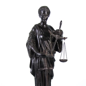 Blind Lady Justice Themis 15&quot; Bronze Statue Vintage Law and Order Sculpture with Sword and Scales