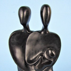 Mid-Century Modern Abstract Sculpture Family with Baby Vintage Black Soapstone Statue